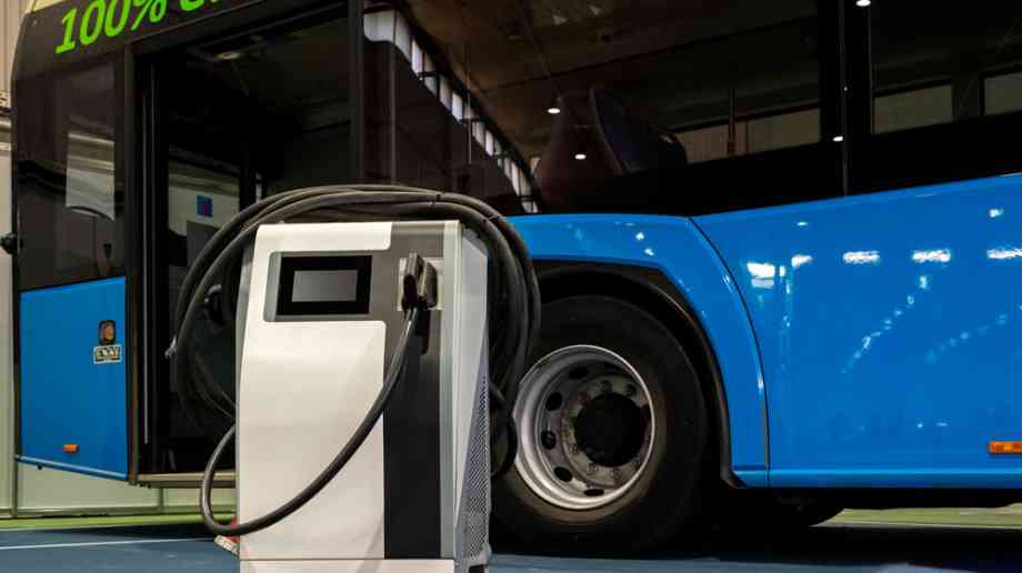 Electric bus being charged Electric bus being charged